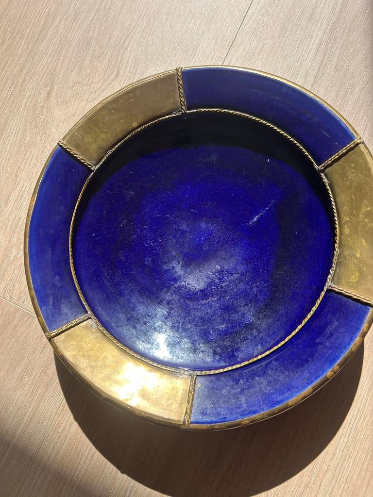 6 Vintage Marokkaanse schalen , blauw emaille en messing, Gebruikt, Schaal, Rond, Ophalen of Verzenden