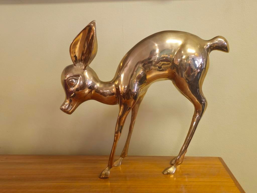 Vintage Messing Bambi Hert Beeld Frankrijk, Antiek en Kunst, Ophalen of Verzenden