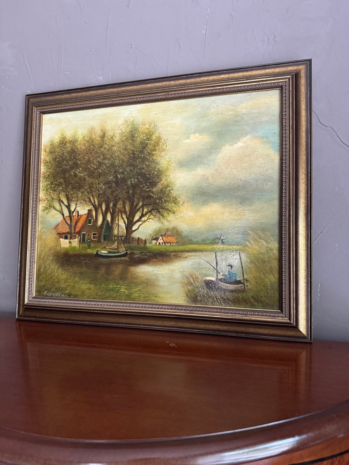 Gesigneerd (F vd Hoeven) olieverf schilderij op doek, Antiek en Kunst, Kunst | Schilderijen | Klassiek, Doek, Ophalen of Verzenden