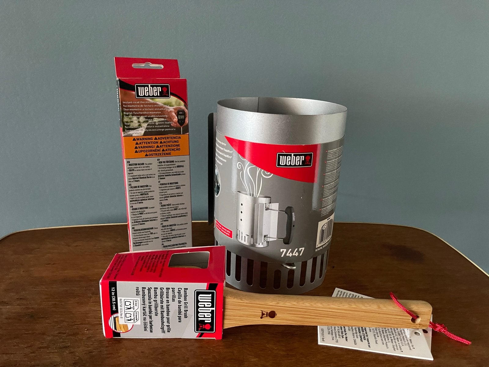 Weber BBQ starterset: brikettenstarter, thermometer, borstel, Ophalen of Verzenden, Nieuw