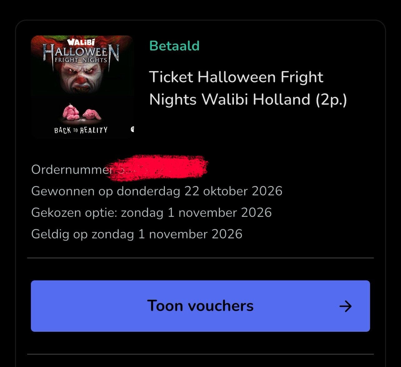 Walibi fright night tickets 2 pers. 1 NOV!, Twee personen
