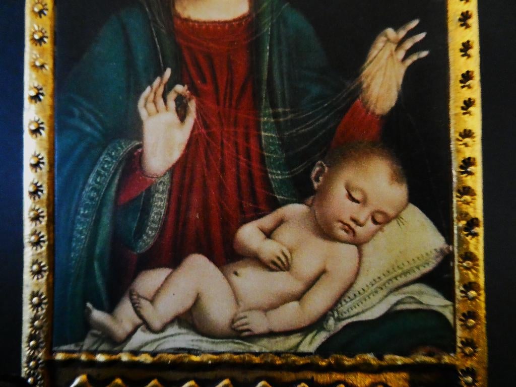 Icoon Madonna sleeping child Madonna met sluier Bergognone, Antiek en Kunst, Antiek | Religie, Ophalen of Verzenden