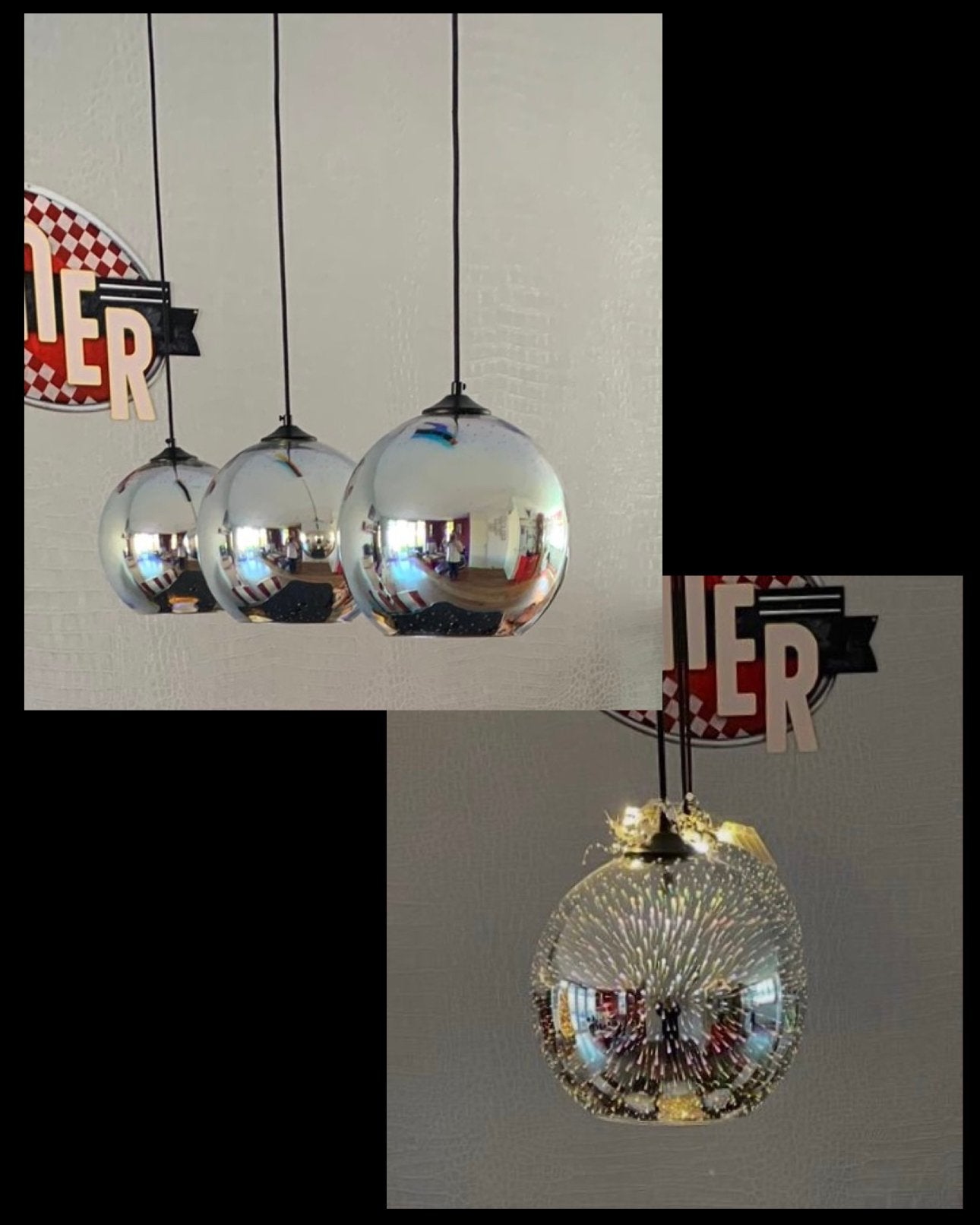 Unieke hanglamp - spiegel+fireworks effect - dimmen mogelijk, Ophalen, Zo goed als nieuw, Glas, E27 (groot)