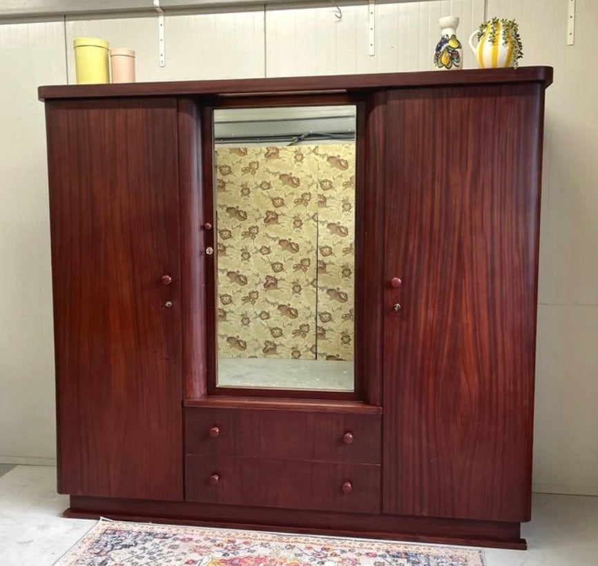 Vintage brocante houten kledingkast H185 B200 D53, Ophalen, Zo goed als nieuw, 50 tot 75 cm, 150 tot 200 cm