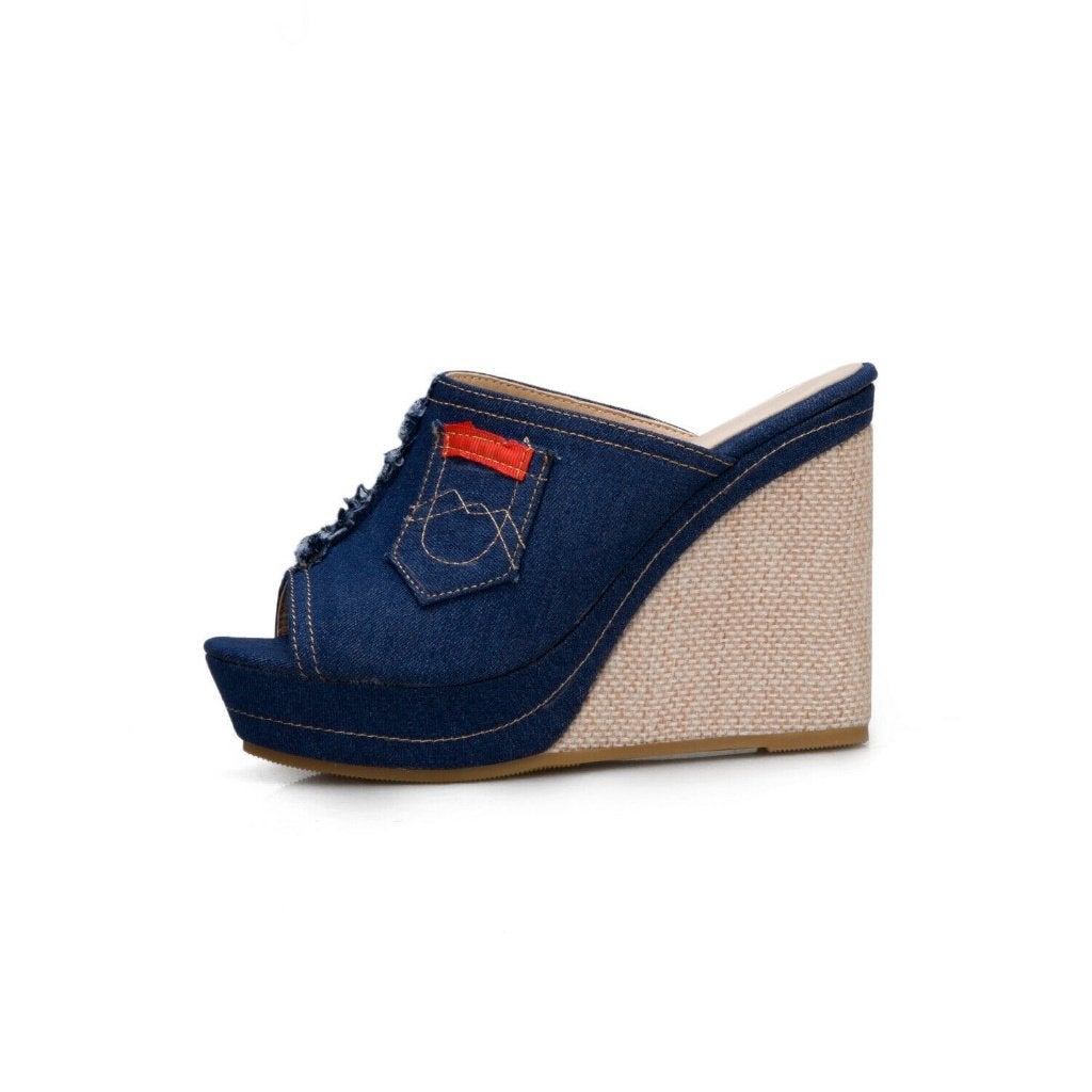 wedge plateau hoge hakken mules platform high heels pumps, Ophalen, Blauw, Nieuw, Schoenen met hoge hakken