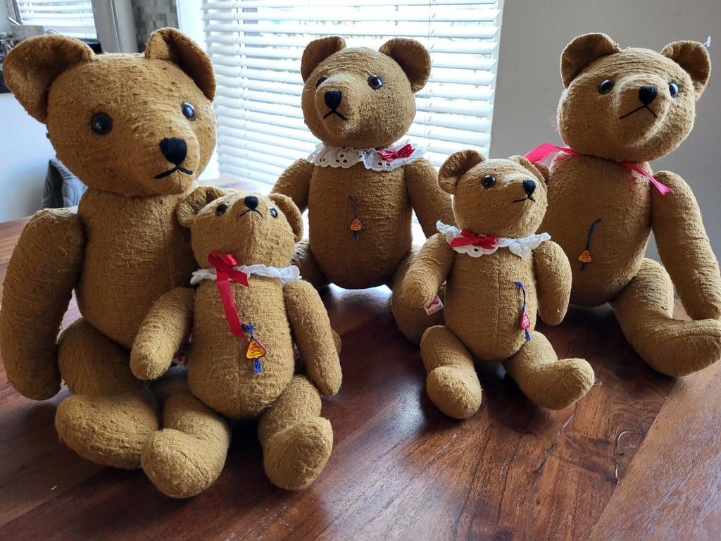 Clemens Vintage Teddyberen - Set van 5 periode 1930 tot 1950, Ophalen of Verzenden, Gebruikt