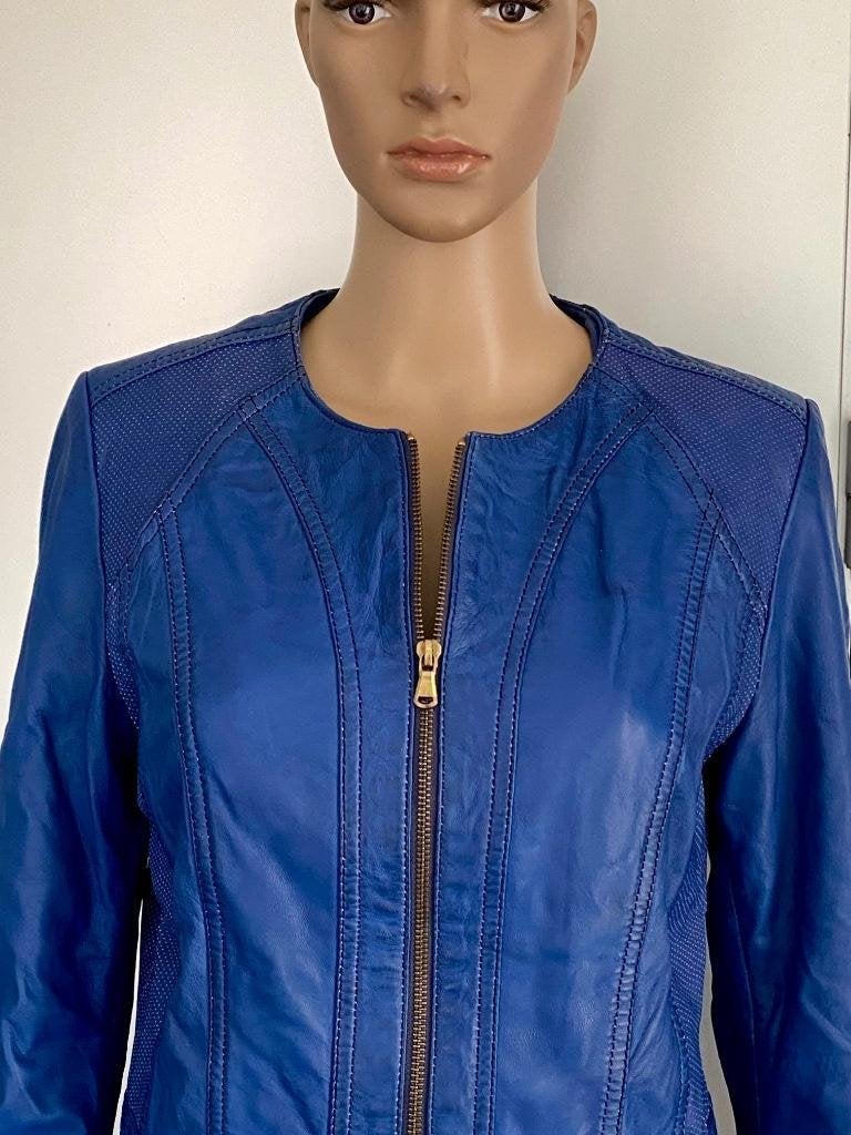 i570 Echt-leren jasje maat 38=M jack blazer colbert leer, Maat 38/40 (M), Blauw, Ophalen of Verzenden, Zo goed als nieuw