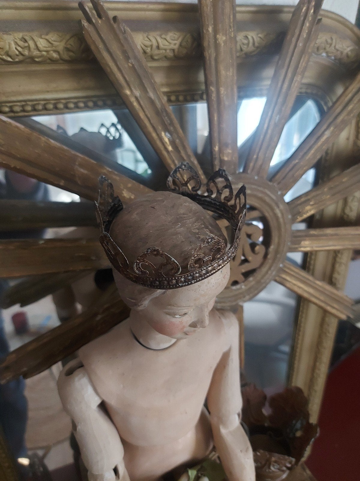 Oud kroontje voor op heiligenbeeld of religieus figuur, Ophalen of Verzenden
