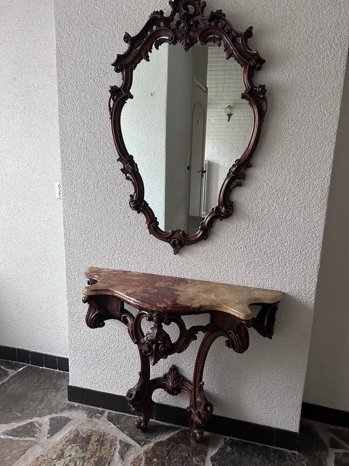 Antieke Console Tafel met Marmeren Blad en Spiegel, Ophalen