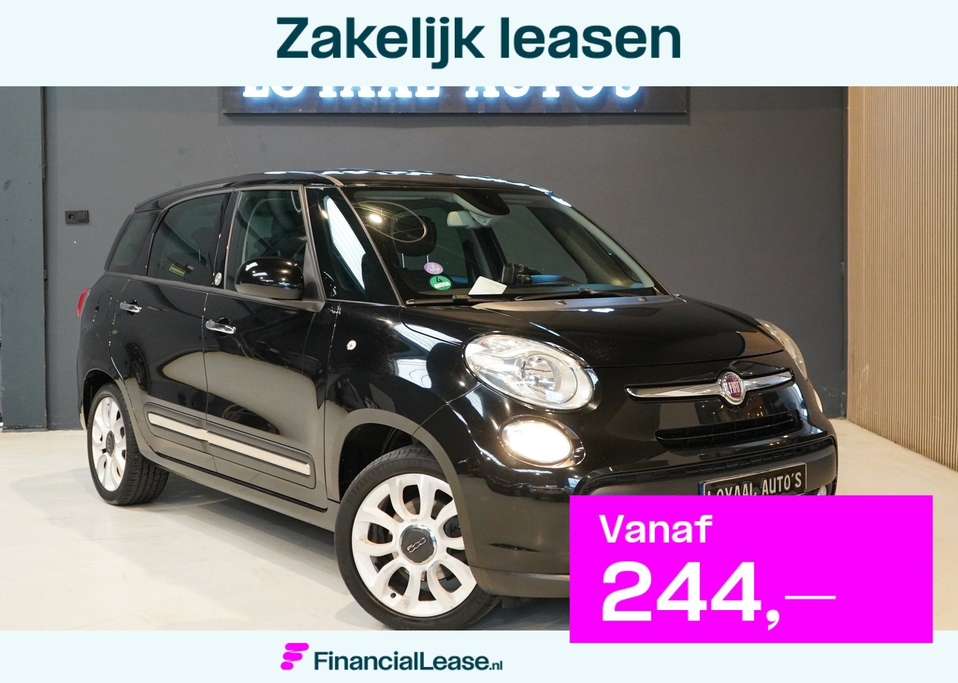Fiat 500 L Living 0.9 TwinAir Lounge 7p. | ACHTERUITRIJC. |, Stof, Gebruikt, 7 stoelen, Zwart