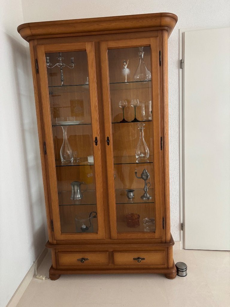 Vitrinekast, eiken met glas, Ophalen, Glas, Gebruikt, 50 tot 100 cm