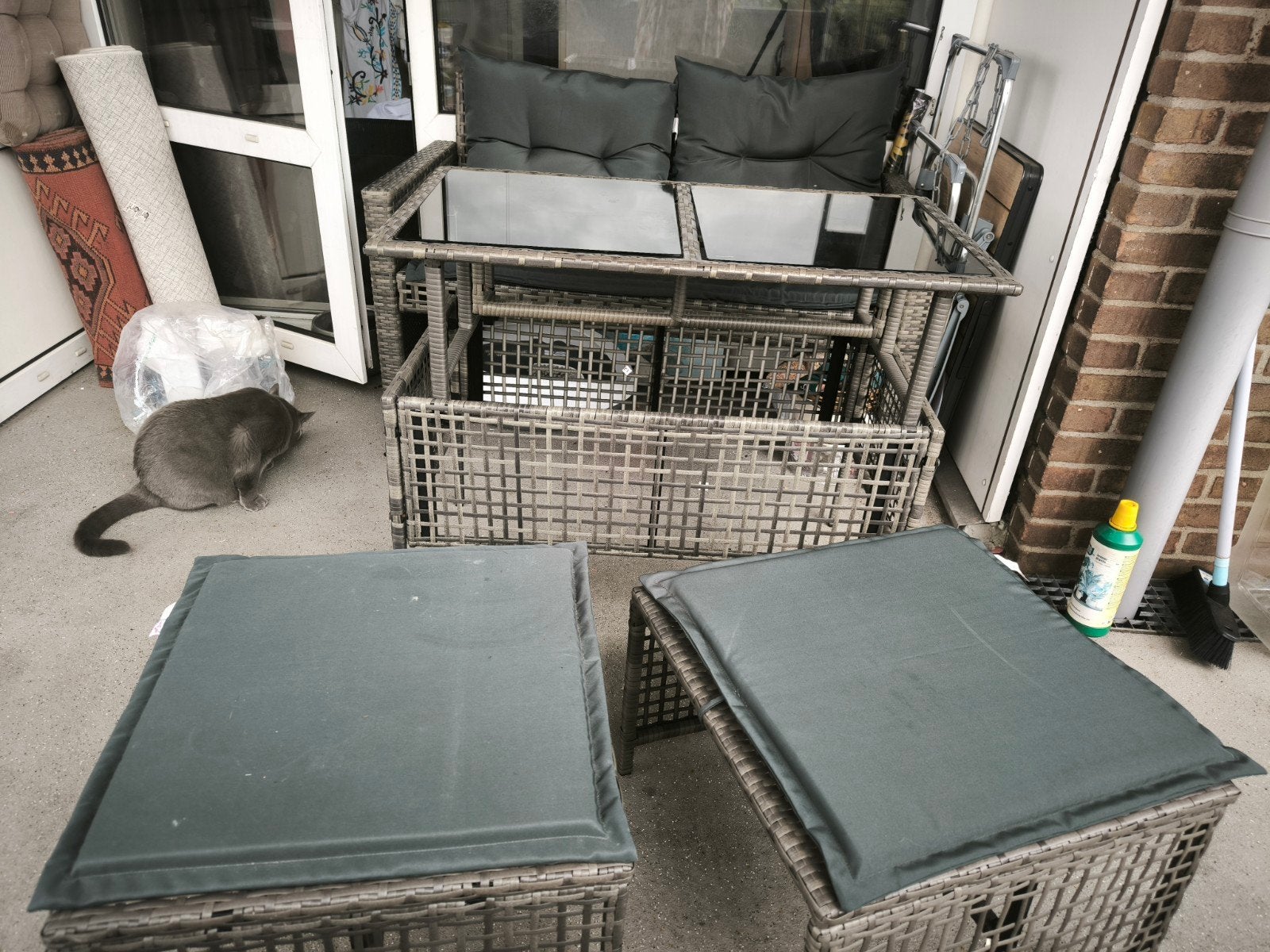 In hoogte verstelbare Wicker Balkonset – Ruimtebesparend + G, Tuin en Terras, Ophalen, Zo goed als nieuw, Wicker, Eettafel