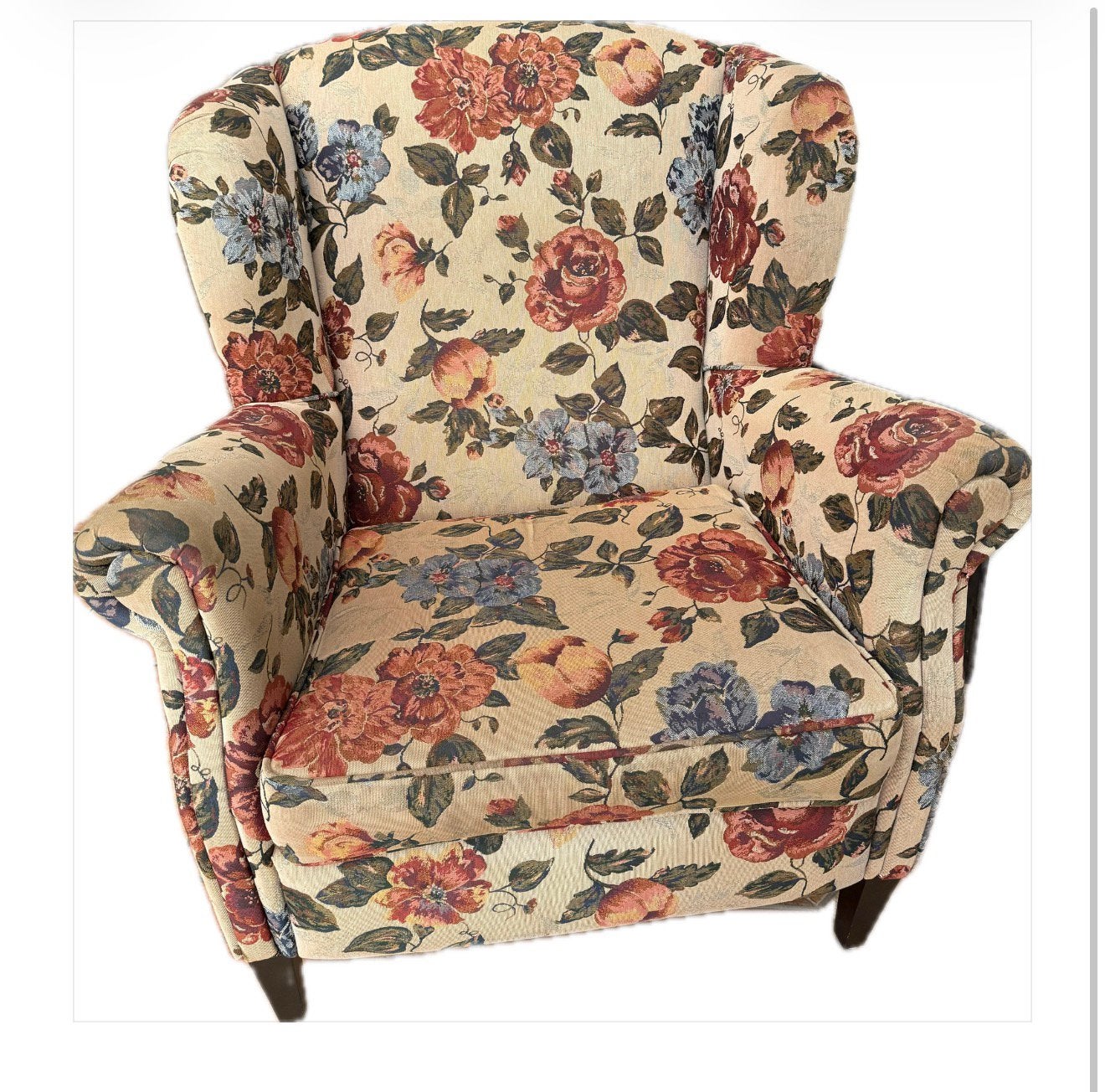 Fauteul bloemprint bordeau, Ophalen, Gebruikt, 75 tot 100 cm, Engelse romantische