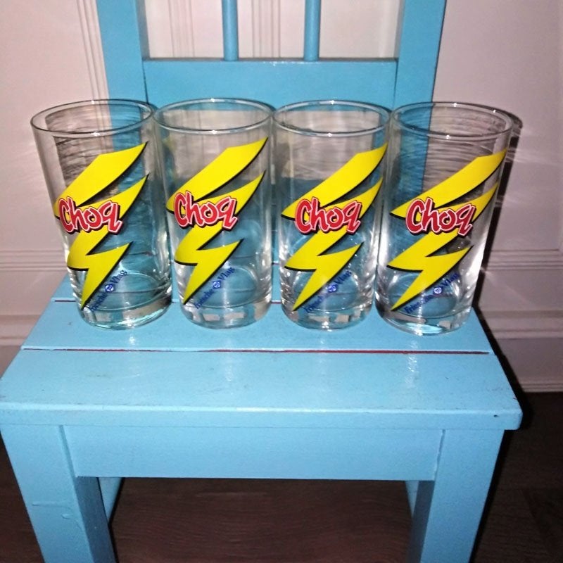 Chocolademelk choq nostalgische glazen 6 stuks, Ophalen, Glas of Glazen, Gebruikt, Glas