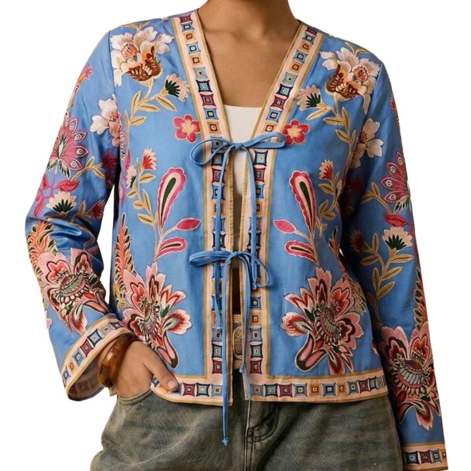 Boho jasje met bloemenprint (44-52), Verzenden, Nieuw, Blauw, Trui of Vest