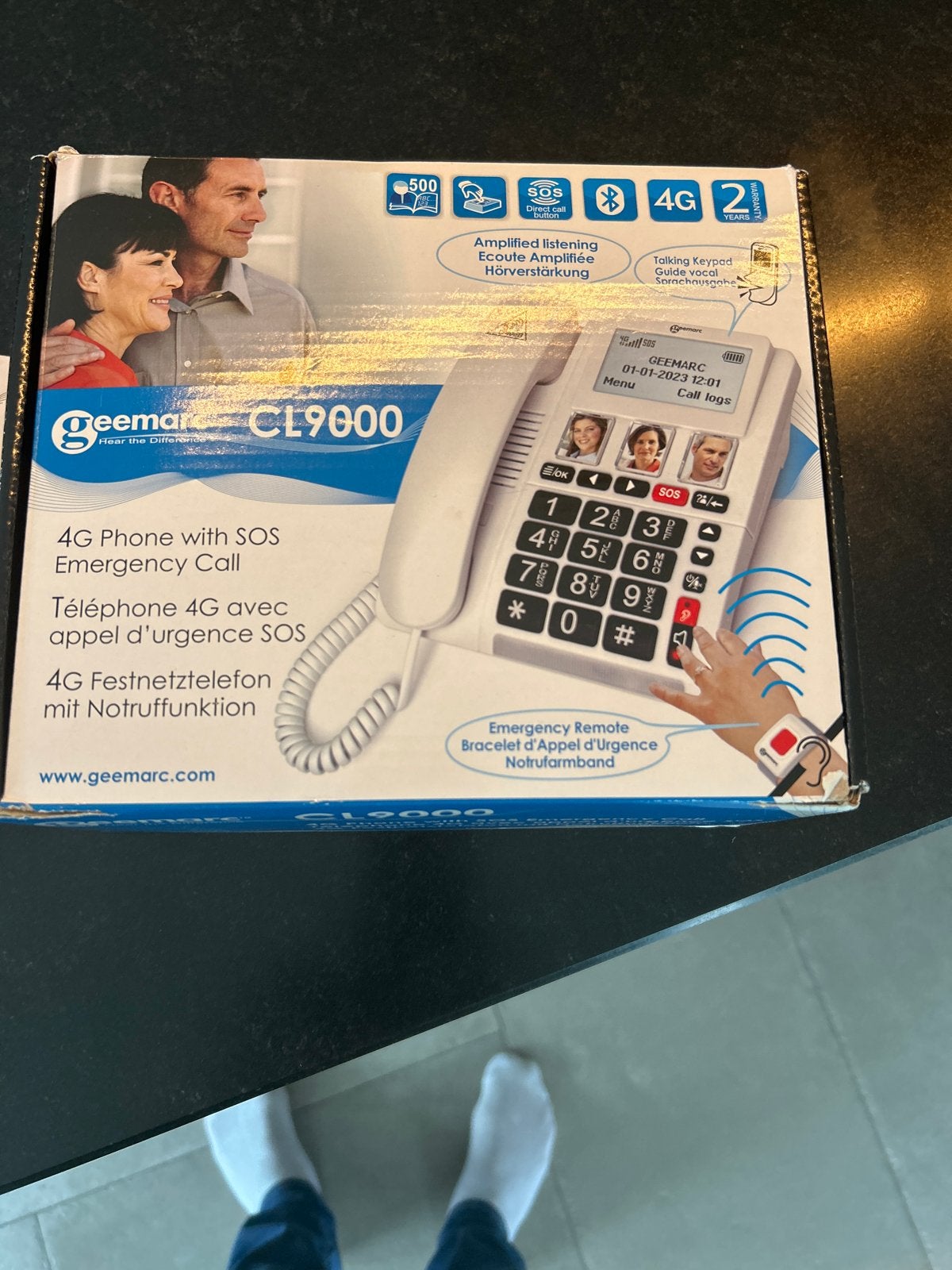 Geemarc CL9000 4G Telefoon met SOS Noodoproep, Telecommunicatie, Ophalen of Verzenden, Zo goed als nieuw, 1 handset, Stralingsarm