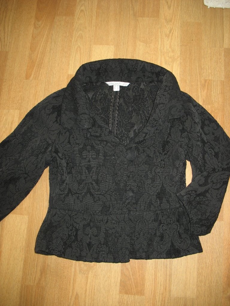 Bandolera Peplum Jasje Zwart Gobelin Mt. 36 Vintage, Kleding | Dames, Zwart, Ophalen of Verzenden, Zo goed als nieuw, Maat 36 (S)