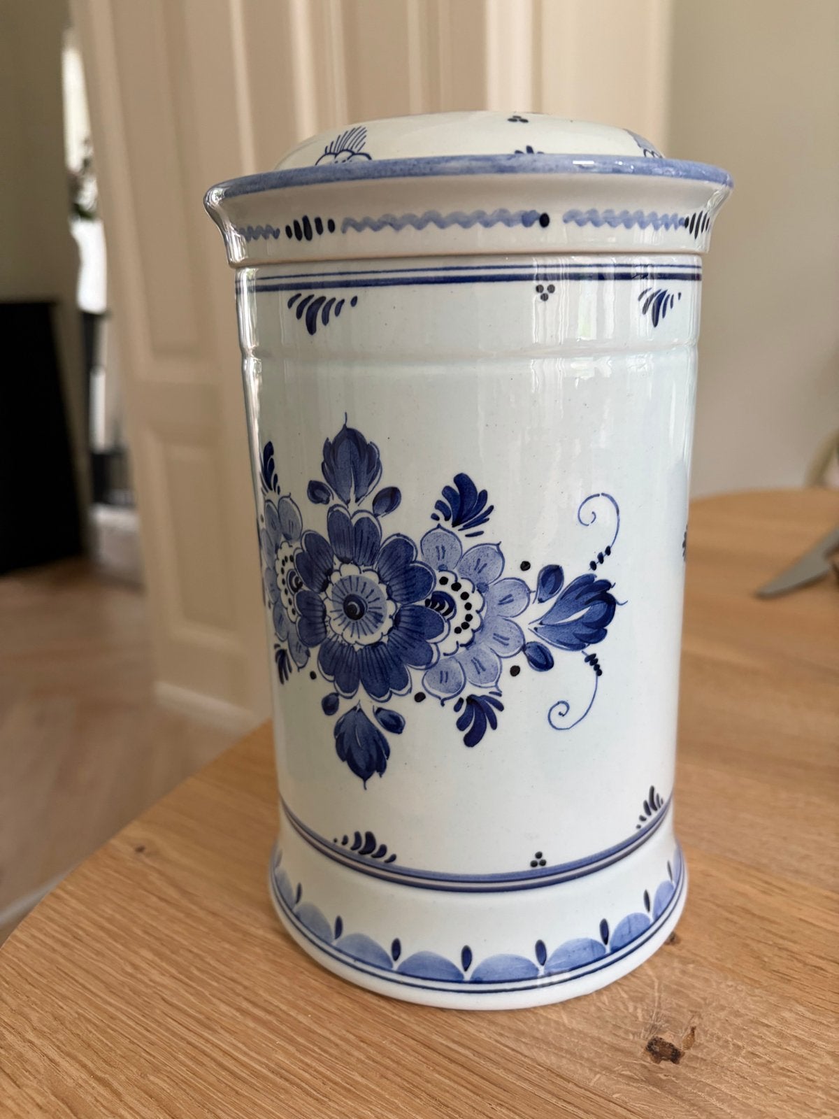 Delfts Blauw voorraadpot met molen en bloemdecor, Ophalen of Verzenden