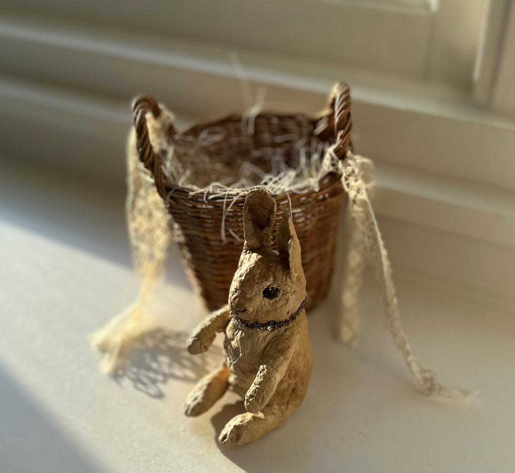 Spuncotton Wattenpopje konijn passhaas riet oude franse, Antiek en Kunst, Curiosa en Brocante, Ophalen of Verzenden