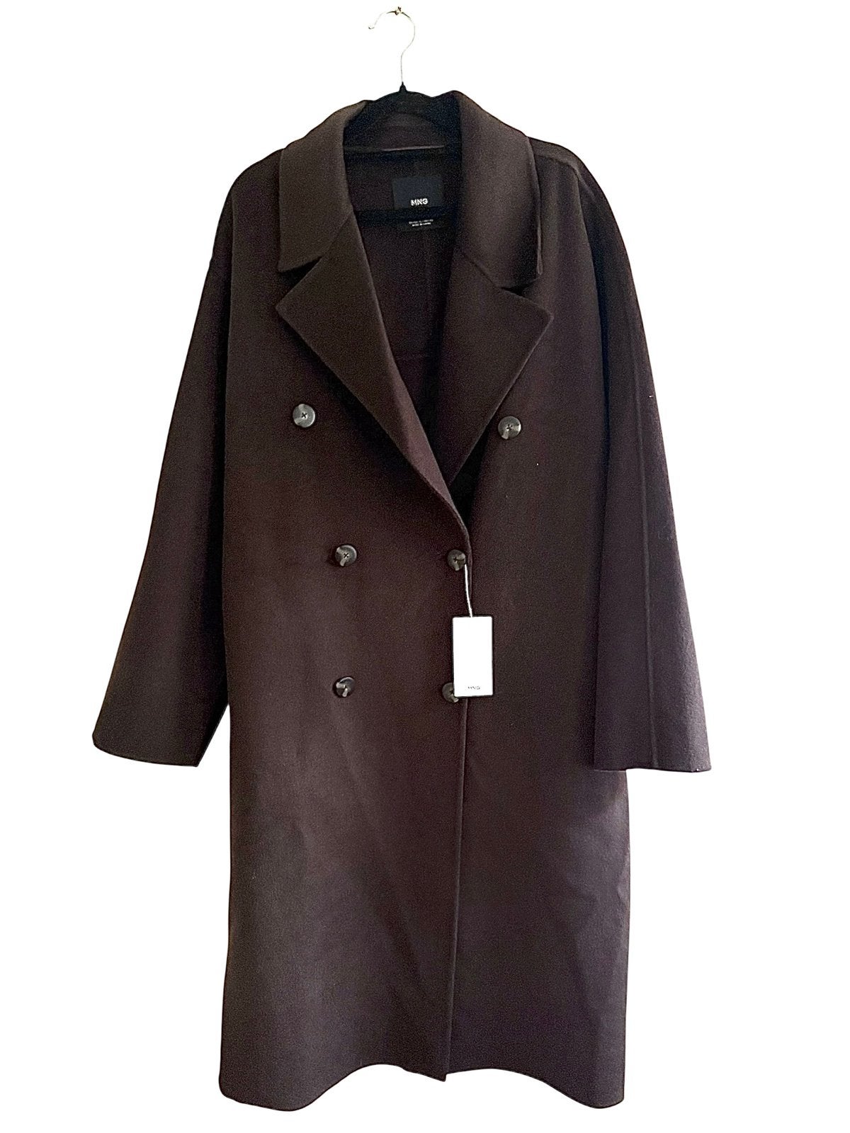 Donkerbruine handmade wollen jas Mango nieuw maat XL, Kleding | Dames, Ophalen of Verzenden, Nieuw, Maat 46/48 (XL) of groter