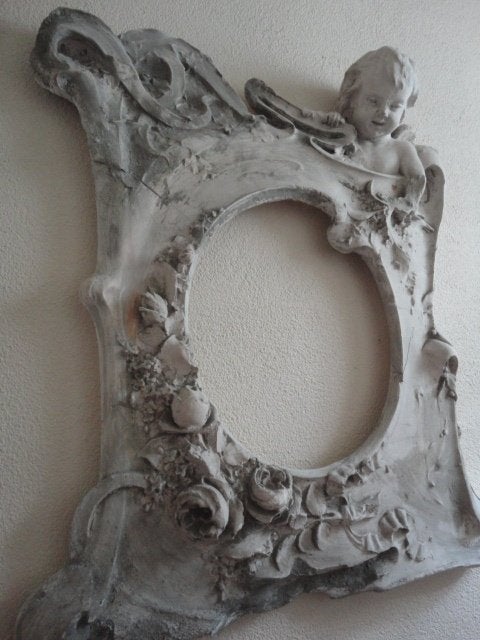 prachtige antieke GIPSEN ENGELEN LIJST/ wandpaneel/ ornament, Ophalen