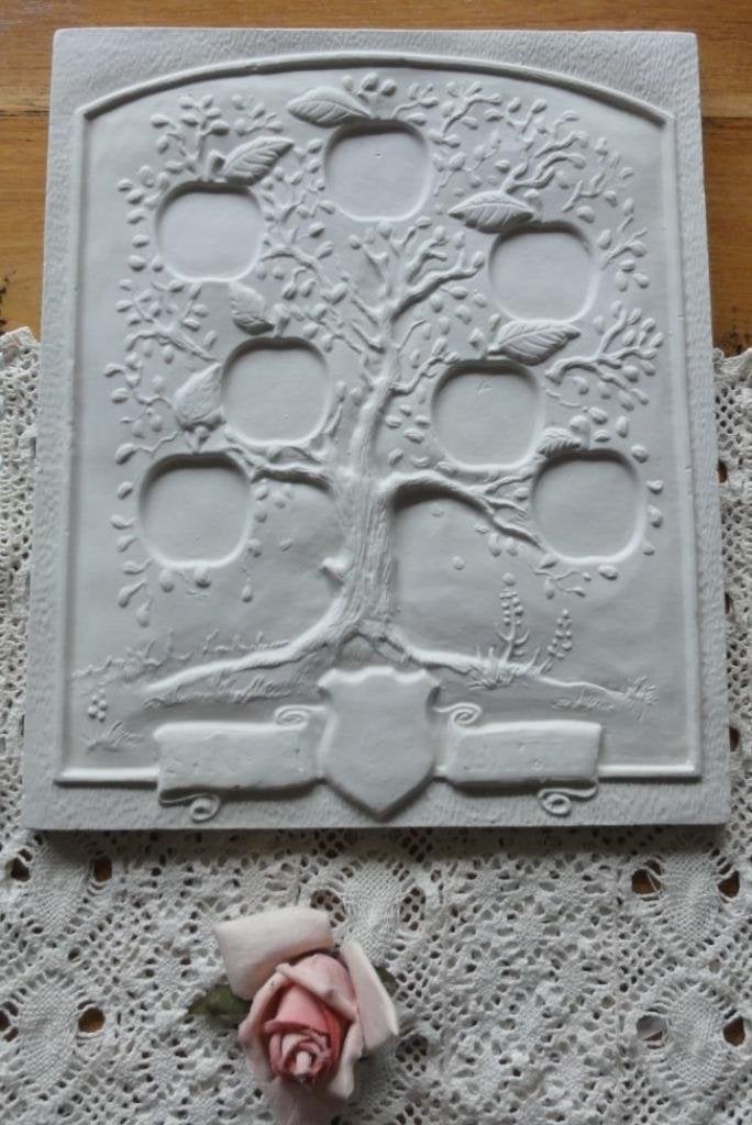 Wit gipsen stamboom paneel, wapenschild, appelboom, Antiek en Kunst, Ophalen of Verzenden