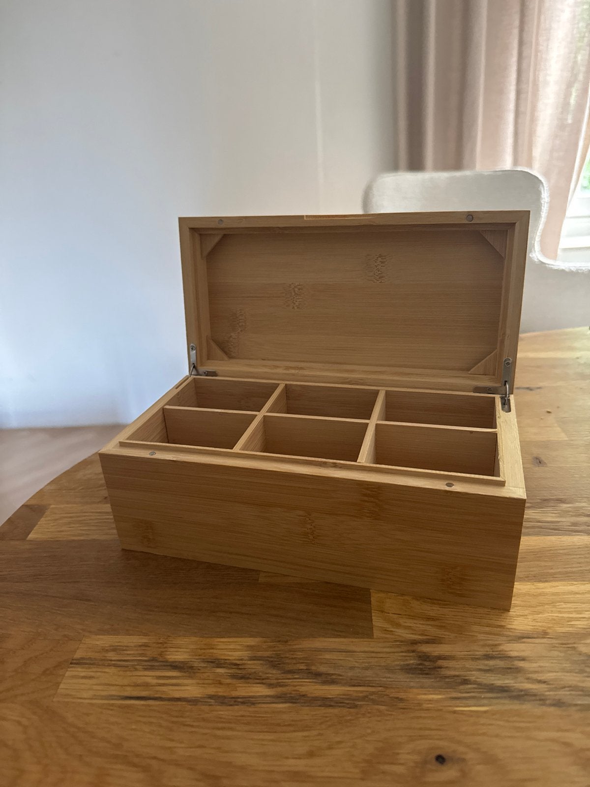 Bamboe theedoos met 6 vakken, Hout, Ophalen of Verzenden, Zo goed als nieuw, Modern