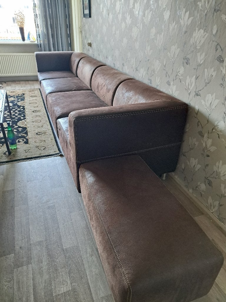 5 delige kalfs lederen bankstel, Huis en Inrichting, Ophalen, 250 tot 300 cm, Gebruikt, Rechte bank
