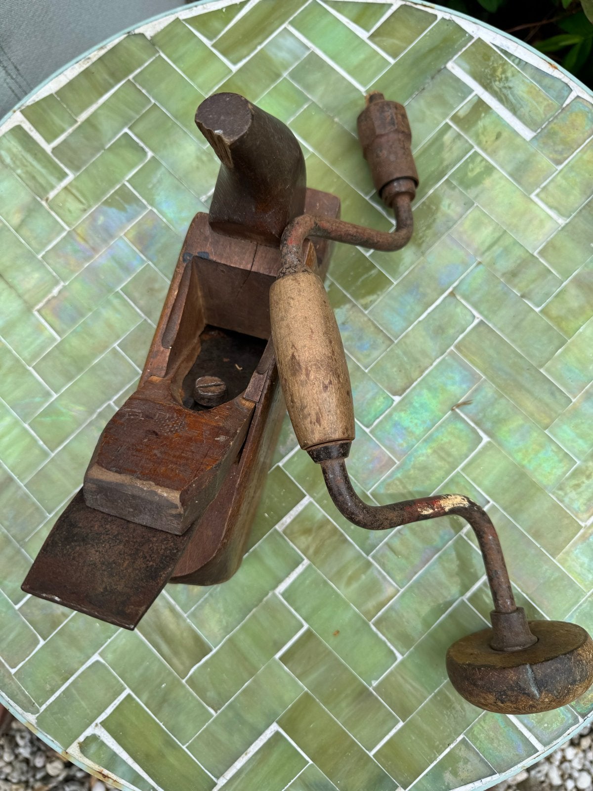 Vintage gereedschap: Schaaf en Handboormachine, Antiek en Kunst, Ophalen of Verzenden