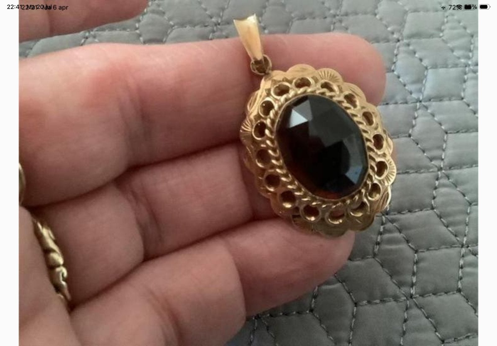 Antieke gouden Kettinghanger edelsteen Granaat 14 kar goud, Overige voorstellingen, Verzenden, Zo goed als nieuw, Met edelsteen
