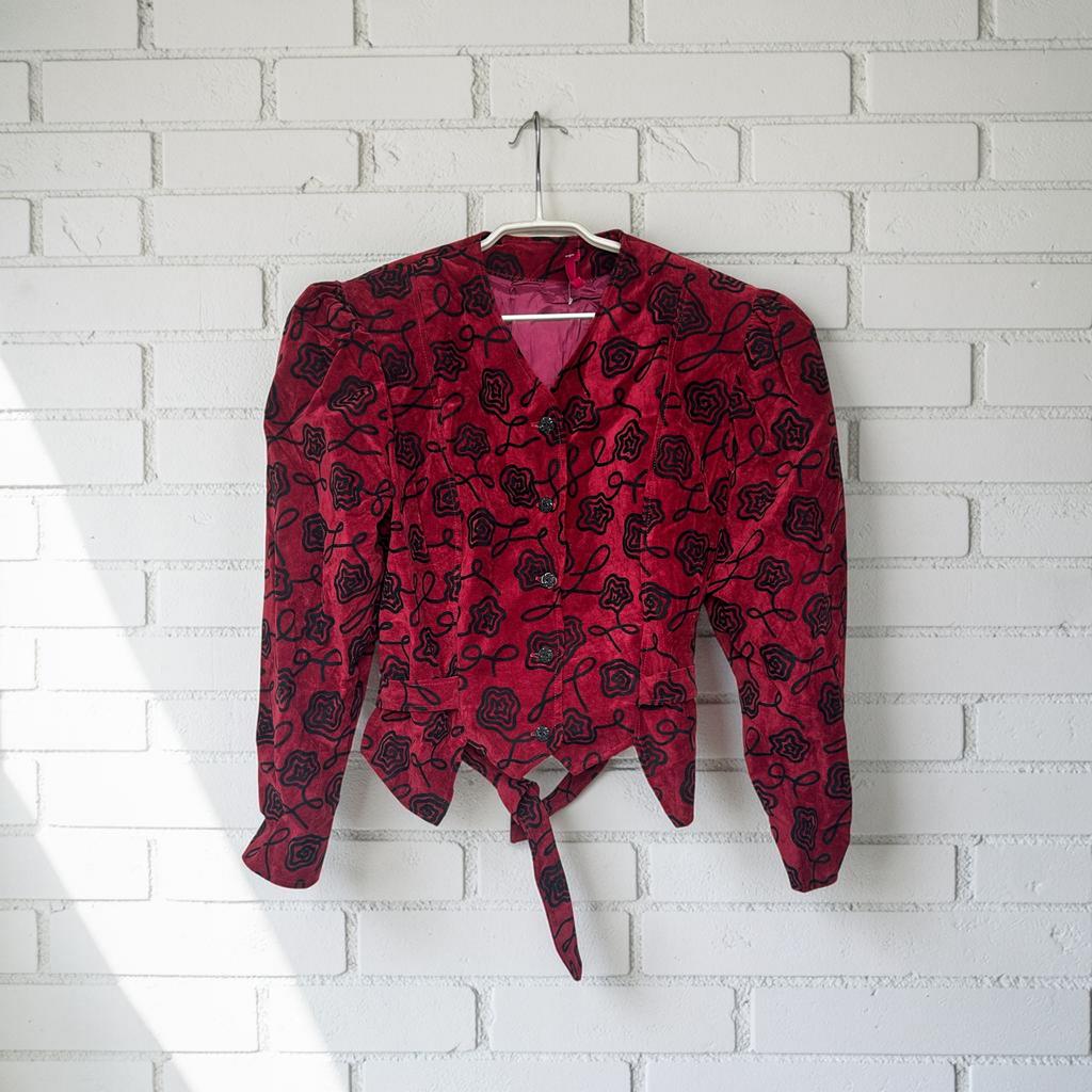 Vintage Blazer Maat L Rood Zwart Velours Bloemen 80s, Kleding | Dames, Maat 42/44 (L), Ophalen of Verzenden, Zo goed als nieuw