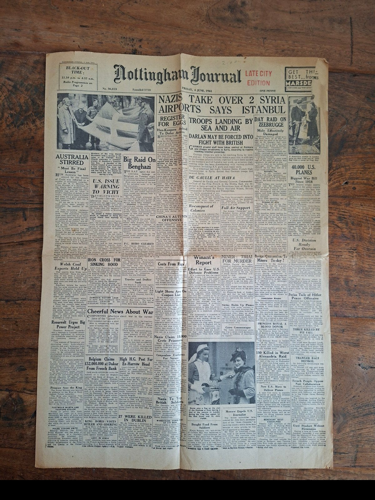 WW2 krant 6 Juni 1941 Nottingham Journal compleet, Ophalen of Verzenden, Overige soorten, Engeland, Boek of Tijdschrift