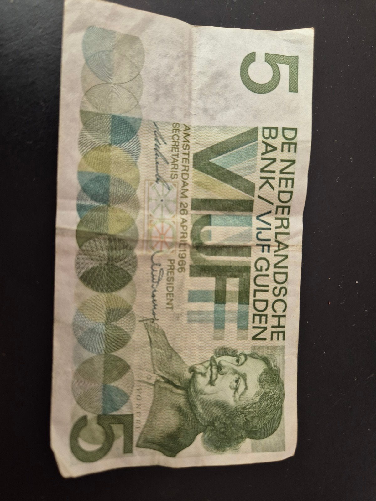 5 Gulden biljet - Vondel - 1966, Ophalen, 5 gulden, Los biljet