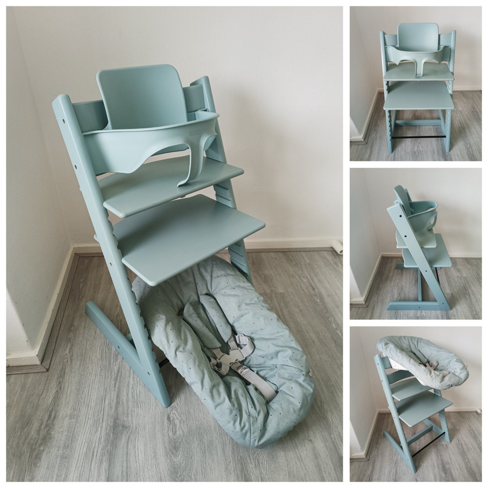 Stokke Tripp Trapp aqua blue+babyset, 2 standen newbornset, Kinderen en Baby's, Kinderstoelen, Meegroeistoel, Ophalen of Verzenden