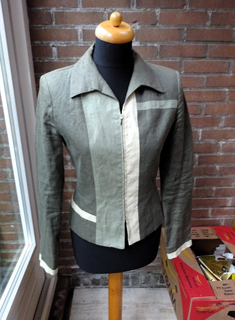 2 Tinten groen iets beige Linnen Jacqueline Riu jasje mt 36, Kleding | Dames, Verzenden, Zo goed als nieuw, Maat 36 (S), Groen