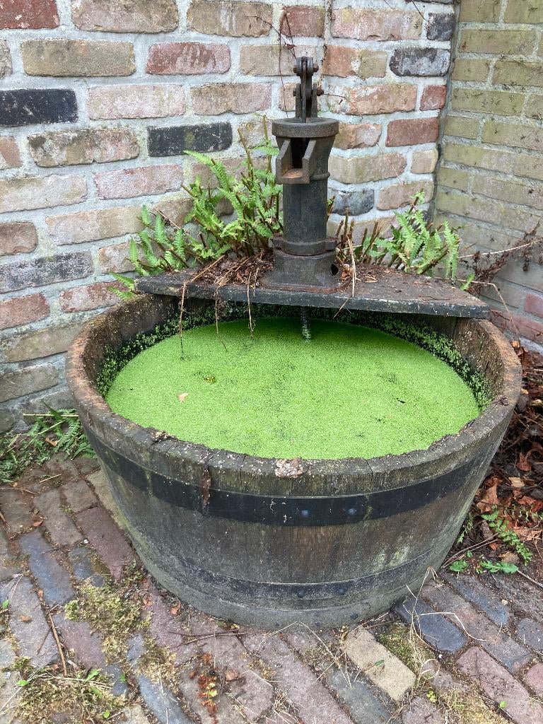 Fonteinkuip vijverkuip gietijzer waterpomp houten waterton, Ophalen, Gebruikt, Gietijzer, Waterornament