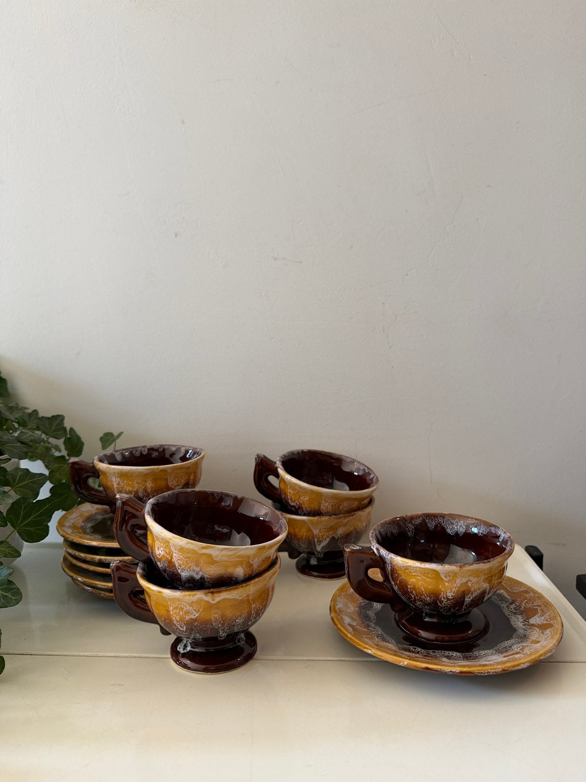 Set van 6 mid century kop en schotels, Ophalen of Verzenden