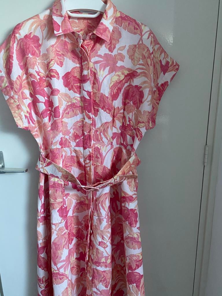 Rebecca Vallance Bloemenprint Jurk - Linnen/Viscose - EU 42, Ophalen, Maat 42/44 (L), Roze, Gedragen
