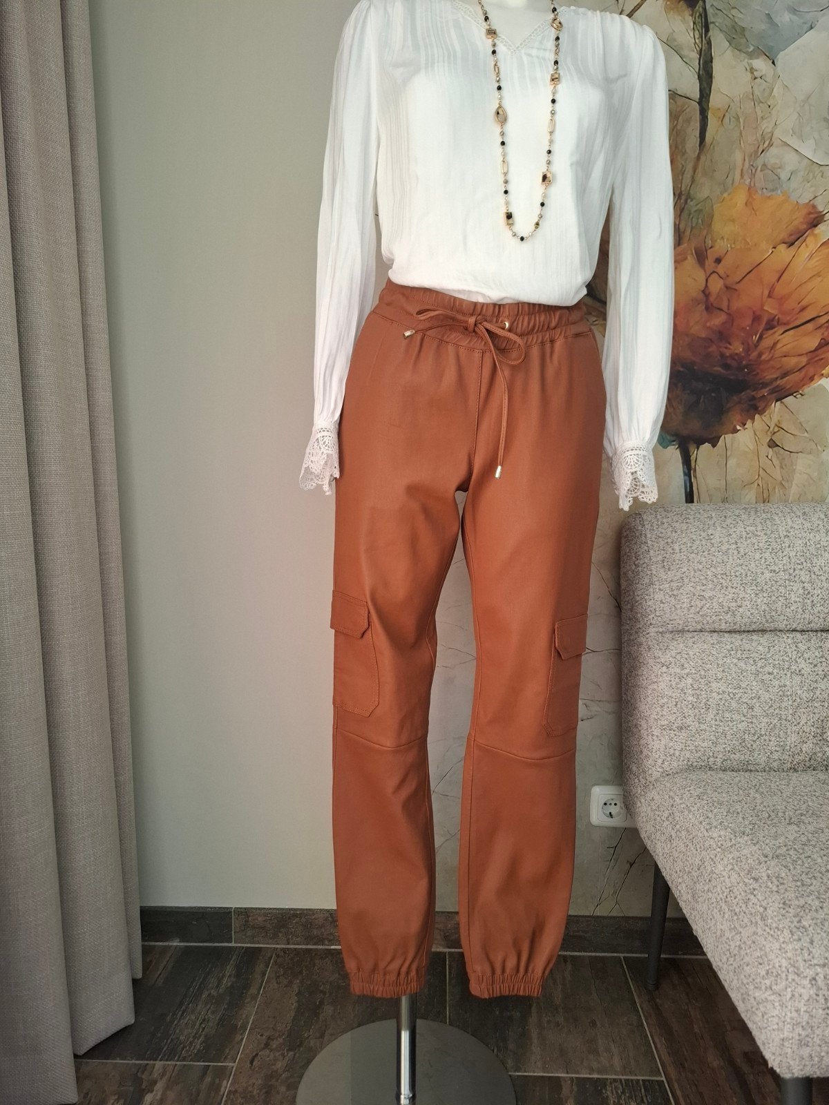 Ibana 100% Leren Cognac Broek Maat L nieuw, Kleding | Dames, Bruin, Maat 42/44 (L), Nieuw, Ophalen of Verzenden
