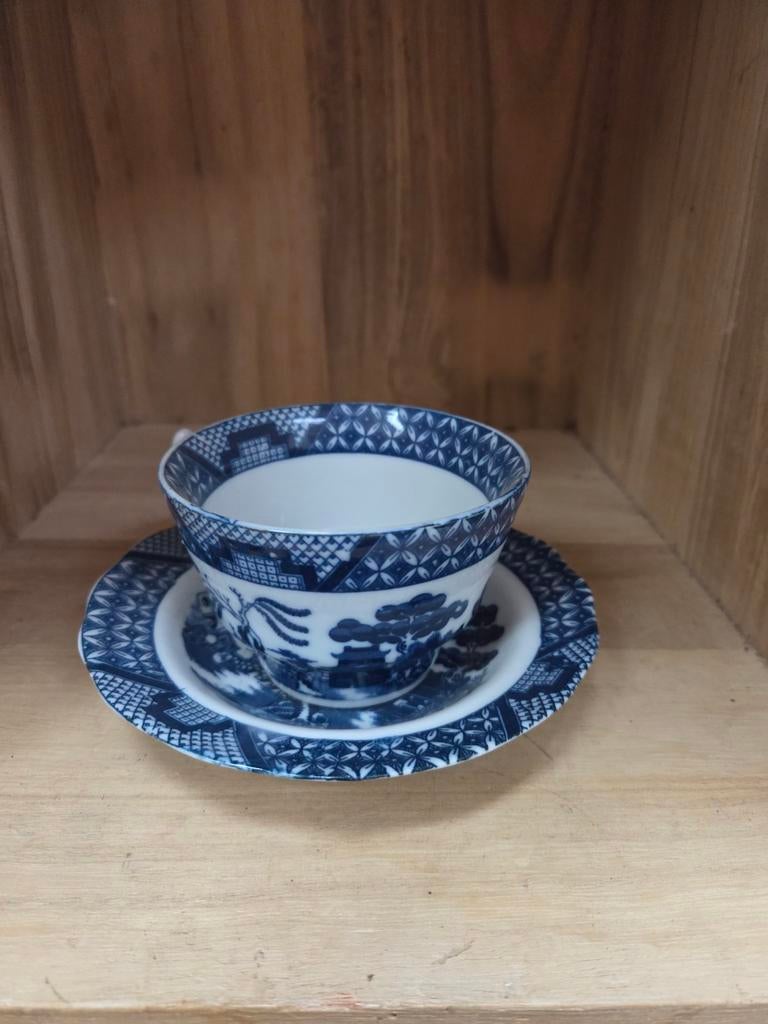 Blauw-wit kop en schotel met patroon, Ophalen of Verzenden