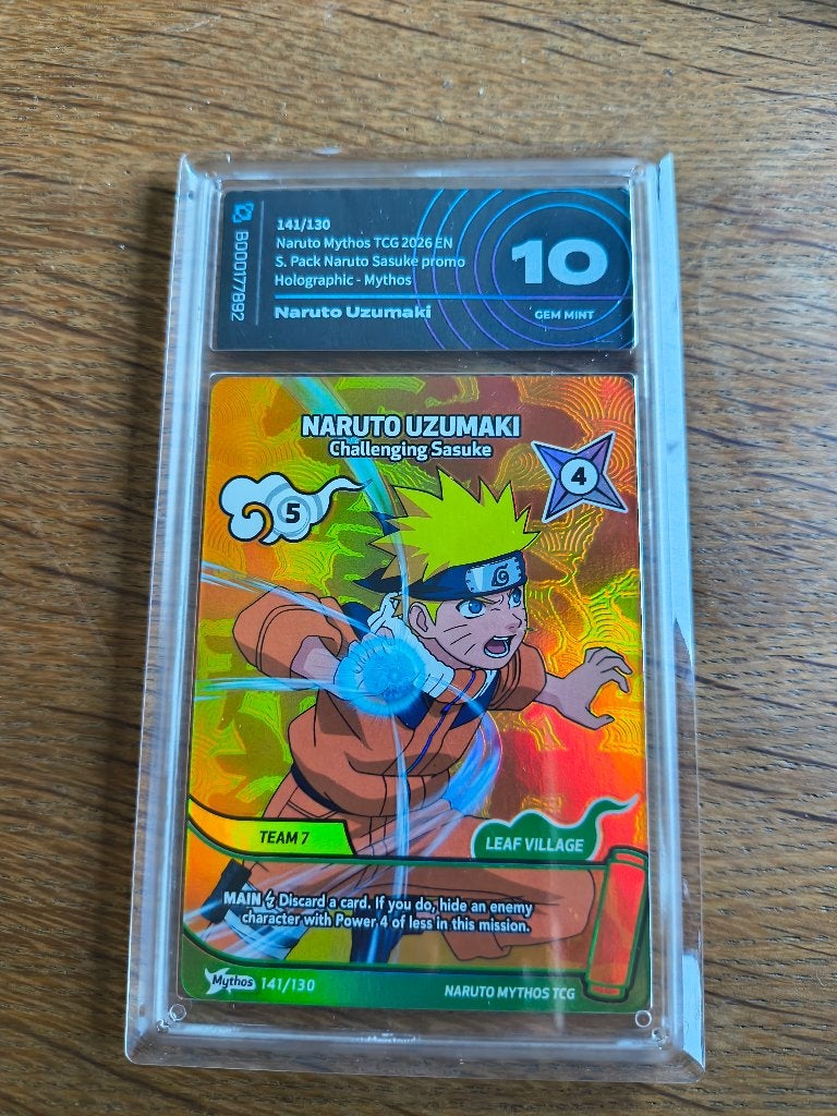 Naruto Mythos, Naruto promo card. Ai grading 10, Ophalen of Verzenden, Nieuw, Losse kaart, Foil
