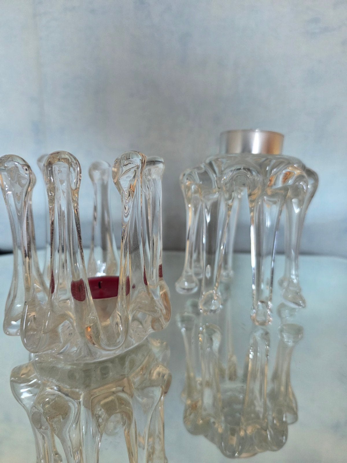 2 Vintage "Finger" Theelichthouders Bergdala Glasbruk, Ophalen of Verzenden