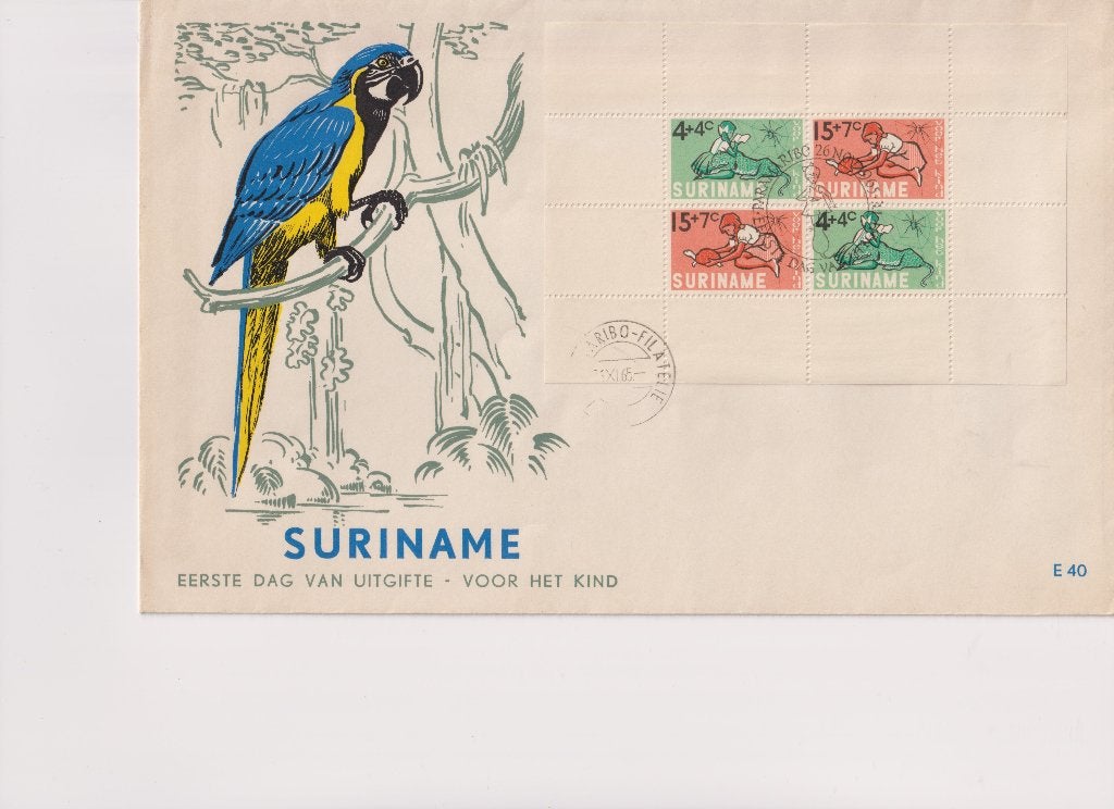 Suriname 1965 E40 Blok Kinderzegels Papegaai, Verzenden, Onbeschreven, Rest van de wereld