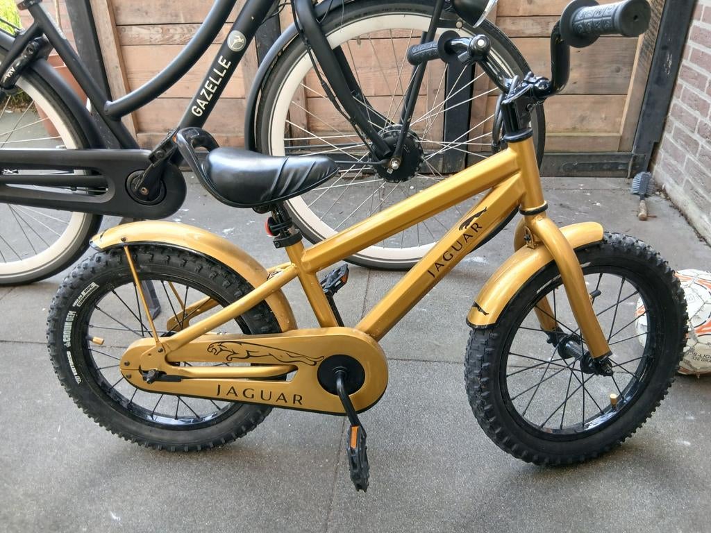 Goudkleurige kinderfiets - Zelf gespoten Jaguar, Fietsen en Brommers, Fietsen | Kinderfietsjes, Ophalen, Gebruikt, 16 tot 20 inch
