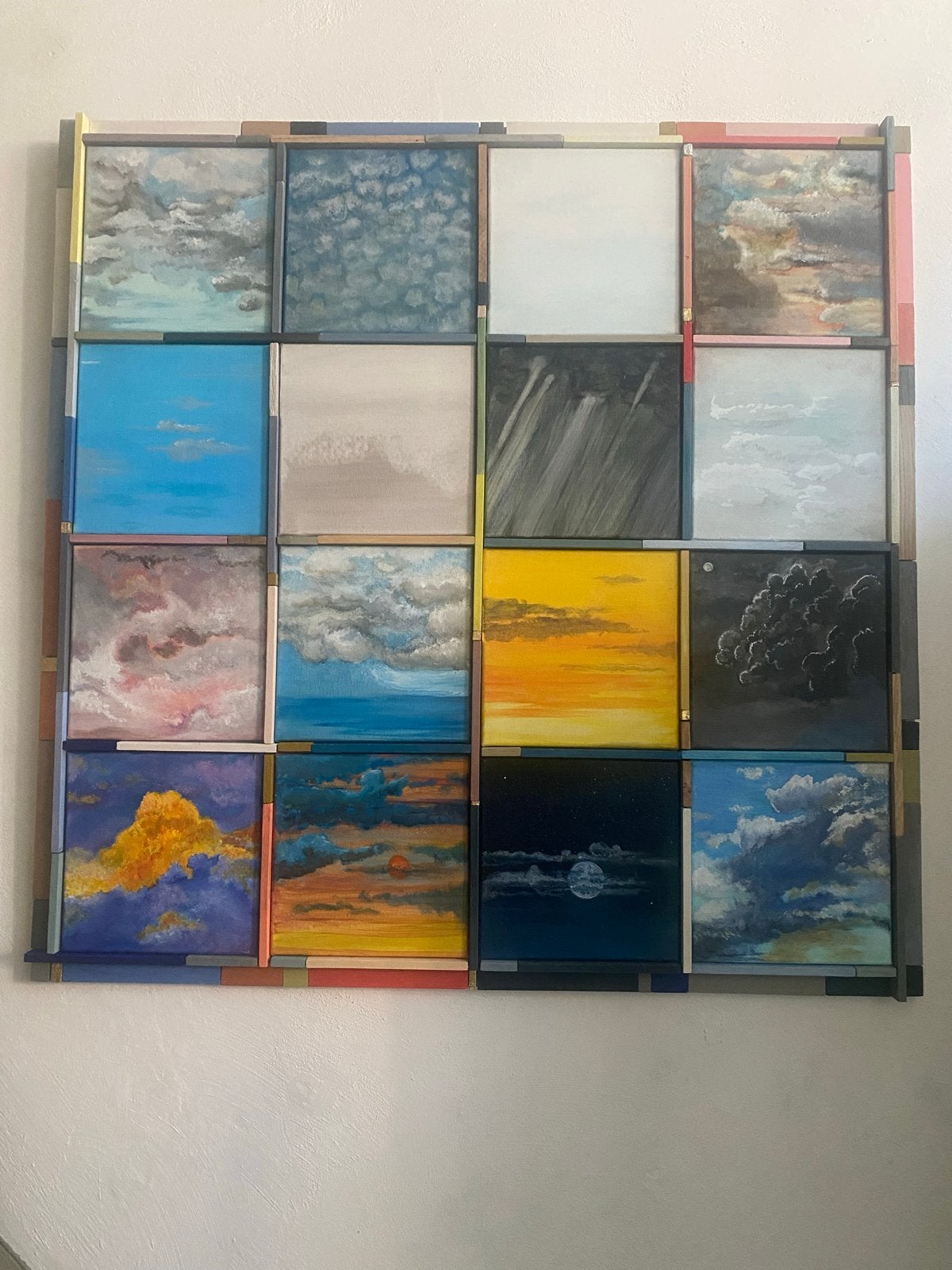Handgeschilderd Acryl Schilderij 'Clouds' 120x120 cm, Ophalen