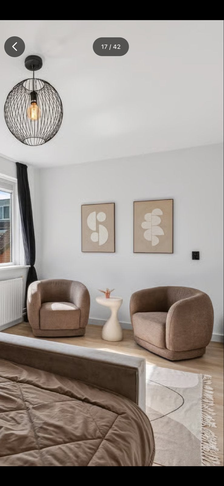 Twee comfortabele fauteuils in bruine stof, Ophalen, Zo goed als nieuw, Stof, 75 tot 100 cm