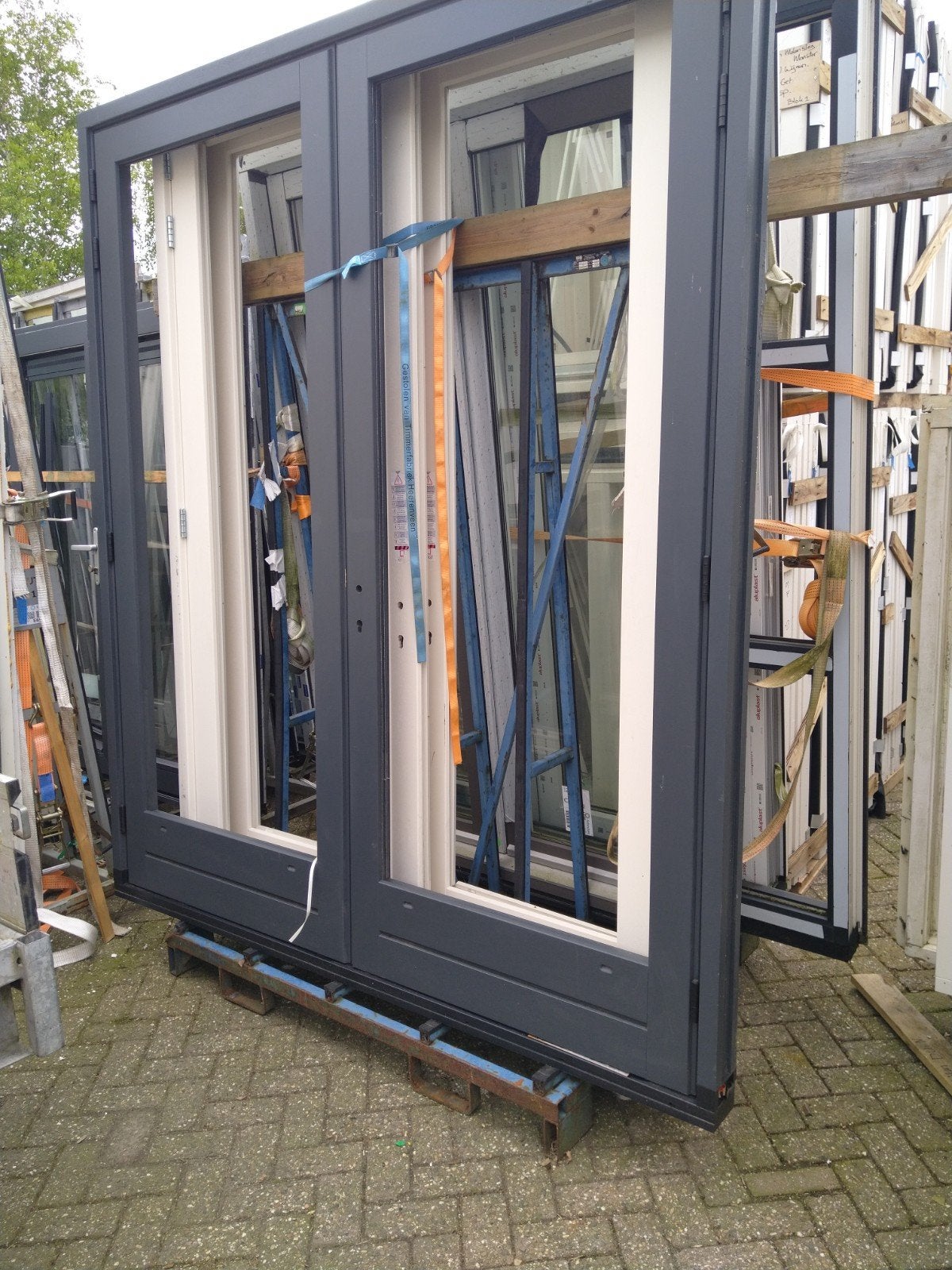 Pui  hardhout kozijn met dubbele tuindeuren, Ophalen, Nieuw, Buitendeur, Hout