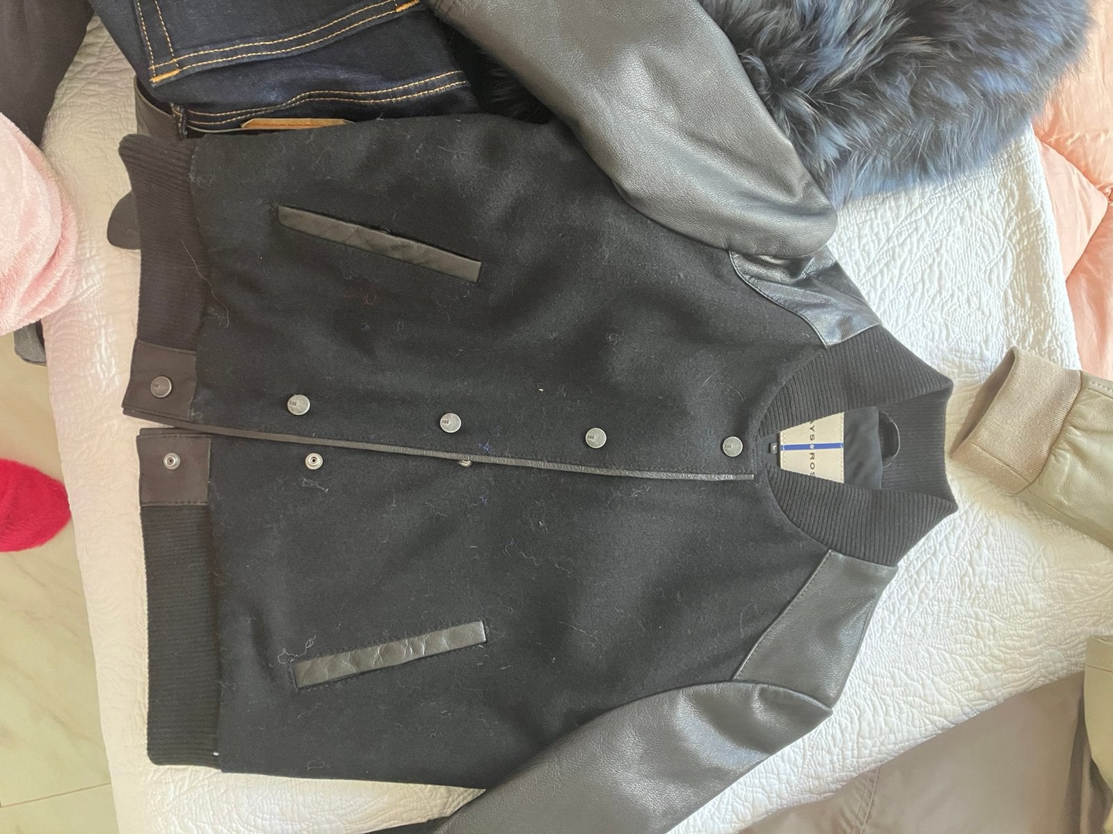 Bomber jas wol met leren mouwen zwart NIEUW, Ophalen, Nieuw, Zwart