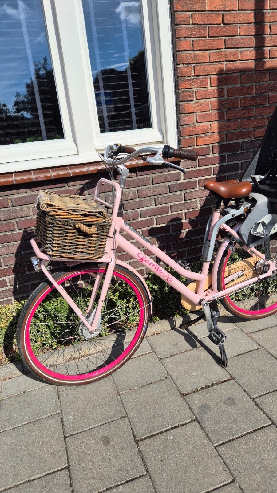 Miss Grace Gazelle dames fiets met fietsstoel en 7 versnelli, Terugtraprem, Gebruikt, Versnellingen, Ophalen of Verzenden