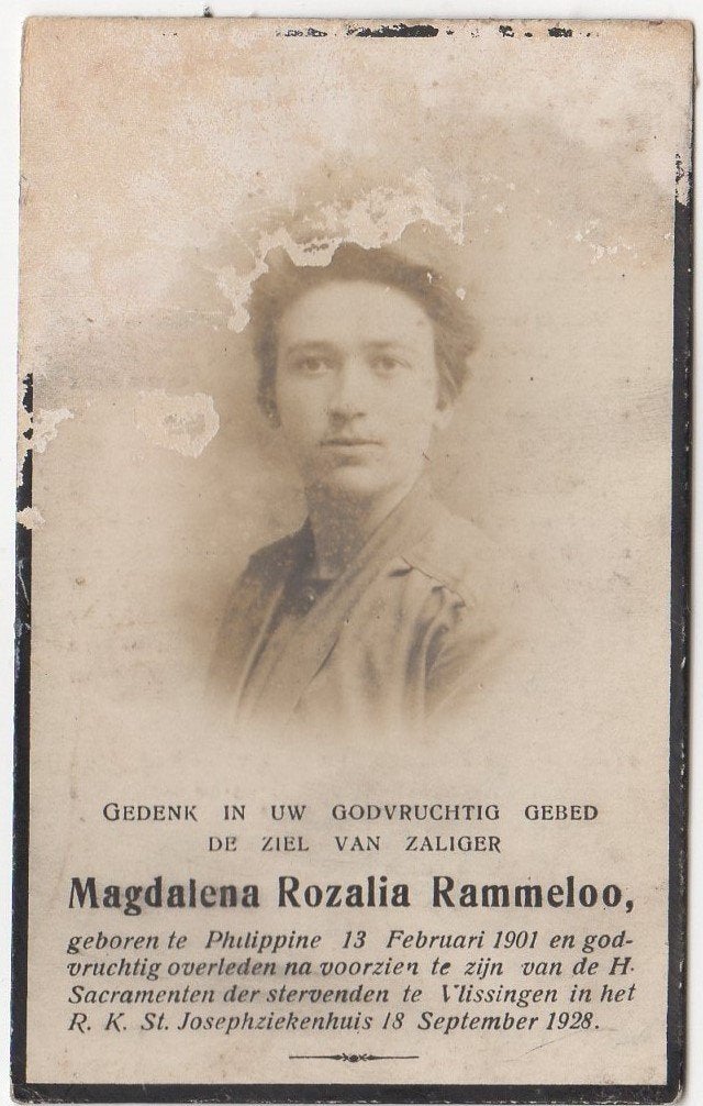Magdalena R. Rammeloo 1901 Philippine + 1928 Vlissingen, Ophalen of Verzenden